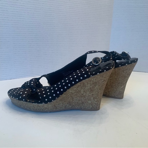 PURE Alfred Sung polka dot cork  beach heels-size 8 black and white - Picture 6 of 13